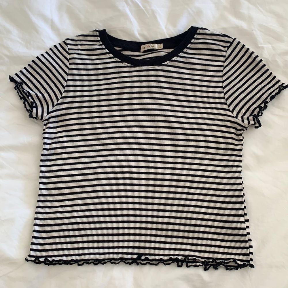 Heart & Hips Cute Top T-Shirt Stripe Navy White Womens Size M